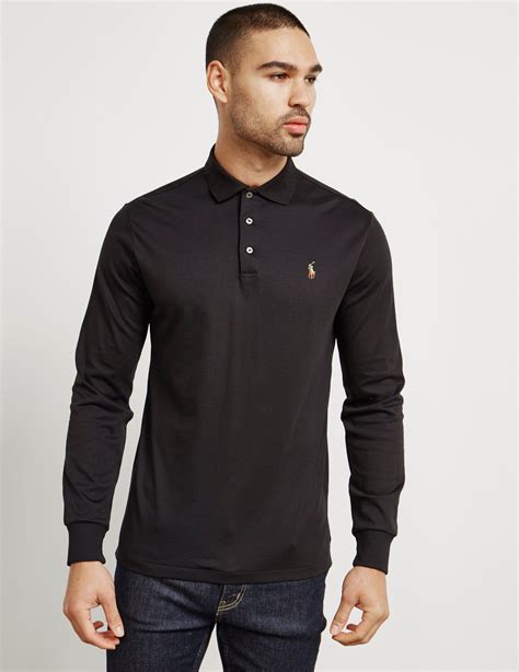 Check Label Cotton Polo Shirt in Black 